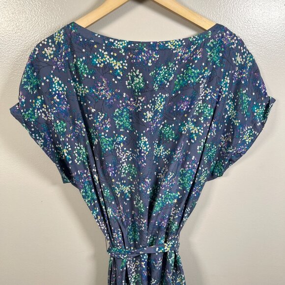 Boden Silk Blend Dress Size 16 Blue Floral Tie Waist Pockets Preppy Twee Casual - Picture 9 of 11